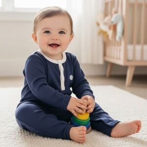 4 New Organic Pima Cotton Designer Endue Boutique Baby Rompers Pink Blue 3-6M